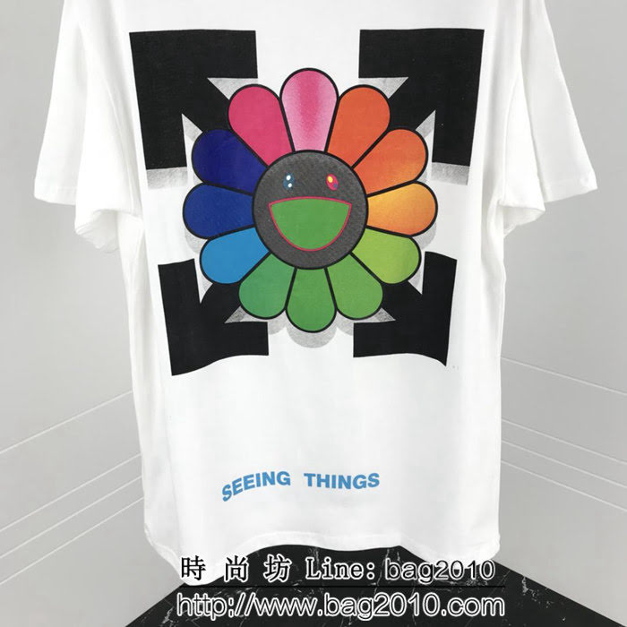 OFF-white19ss春夏新款 彩色太陽花印花 精梳棉短袖 男女同款 ydi1459